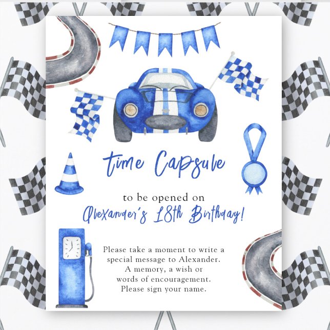 Póster Watercolor Race Car Time Capsule 1er cumpleaños (Subido por el creador)
