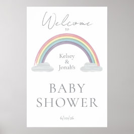 Póster Watercolor Rainbow Baby Shower Welcome Poster