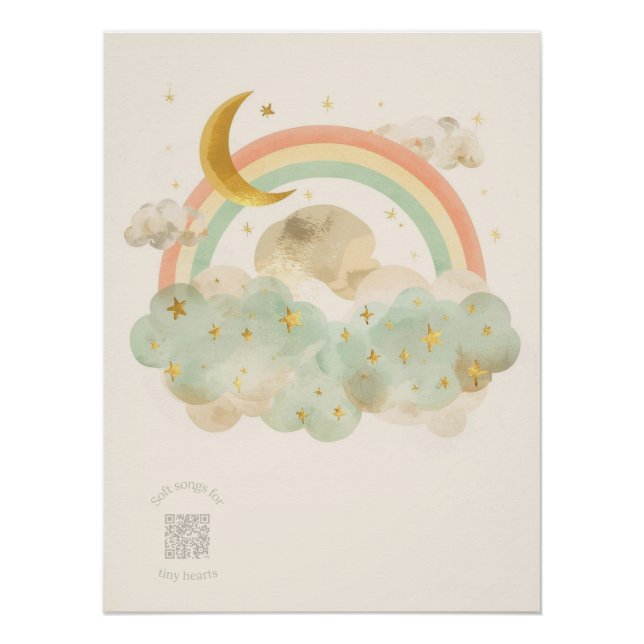 Póster Watercolor Rainbow Nursery Wall Art | Lullaby Song (Anverso)