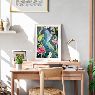 Póster Watercolor Resumen Hummingbird Wall Art