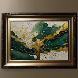 Póster Watercolor Resumen Paintaje Paintado Oro IV