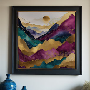 Póster Watercolor Resumen Paintaje Paintaje Oro 1:1