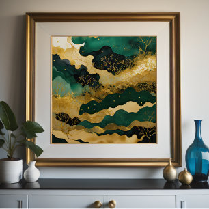 Póster Watercolor Resumen Paintaje Paintaje Oro 1:1