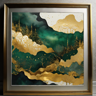 Póster Watercolor Resumen Paintaje Paintaje Oro 1:1 II