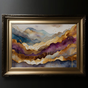 Póster Watercolor Resumen Paintaje Paintaje Oro 3:2