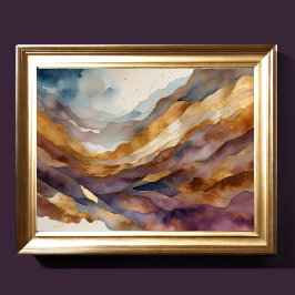 Póster Watercolor Resumen Paintaje Paintaje Oro 4:3