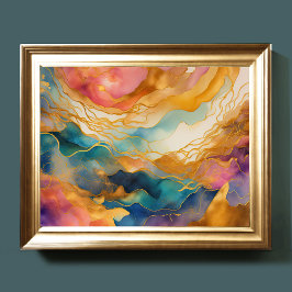 Póster Watercolor Resumen Paintaje Paintaje Oro 4:3