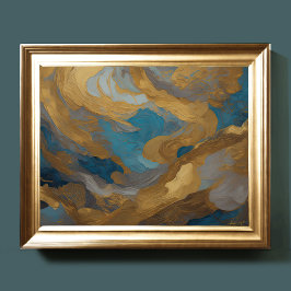 Póster Watercolor Resumen Paintaje Paintaje Oro 4:3