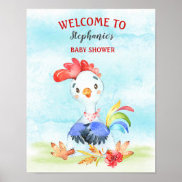 Póster Watercolor Rooster Baby Shower Farm