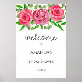 Póster Watercolor Roses bridal shower welcome sign