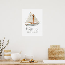 Póster Watercolor Sailboat Beach House