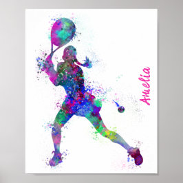 Póster Watercolor salpicado tenis chica playertext