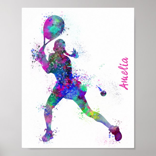 Póster Watercolor salpicado tenis chica playertext (Frente)