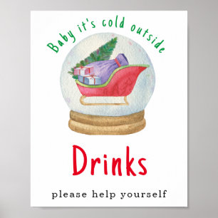 Póster Watercolor santa sled - Bebidas