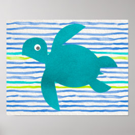 Póster Watercolor Sea Turtle Shibori Stripe