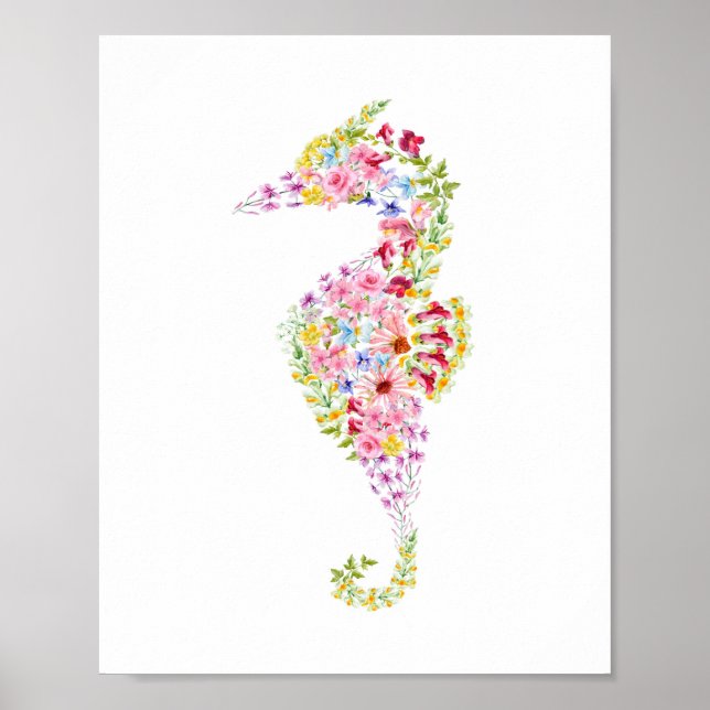 Póster Watercolor Seahorse Nursery Poster (Frente)