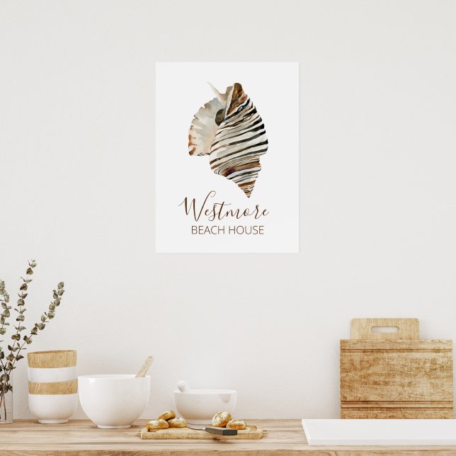 Póster Watercolor Seashell Beach House (Cocina)