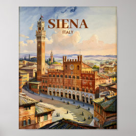 Póster Watercolor Siena Italy Vintage Piazza del Campo
