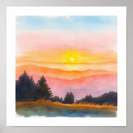 Póster Watercolor SIMPLE Sunset Art Poster