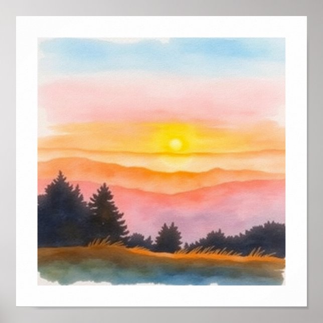 Póster Watercolor SIMPLE Sunset Art Poster (Frente)