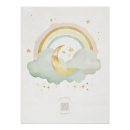 Póster Watercolor Sleeping Moon Nursery Wall Art | Mint