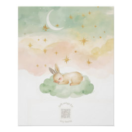 Póster Watercolor Sleeping Rabbit Nursery Wall Art