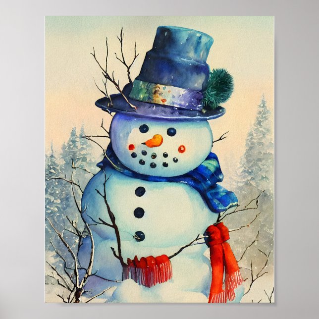 Póster Watercolor Snowman (Frente)
