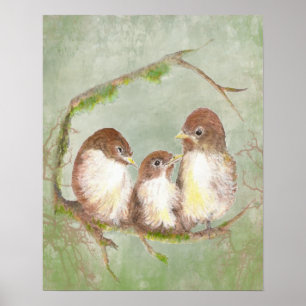 Póster Watercolor Sparrow Bird Family