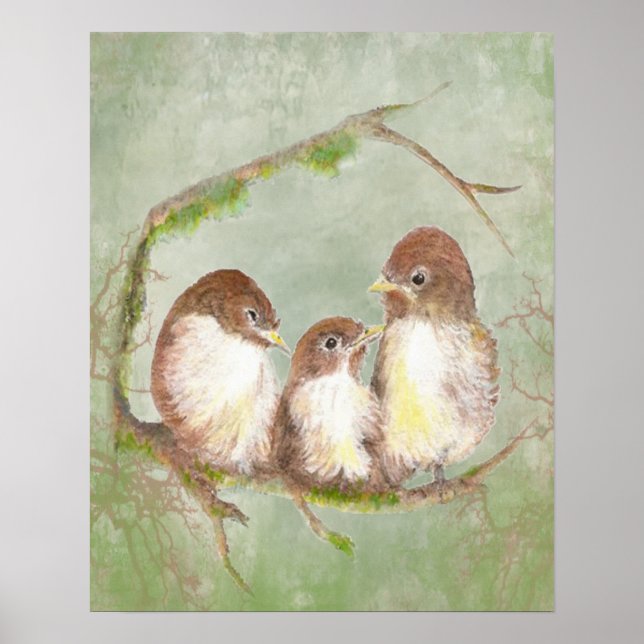 Póster Watercolor Sparrow Bird Family (Frente)
