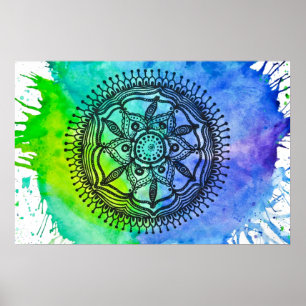 Póster Watercolor Splatter Mandala Poster.