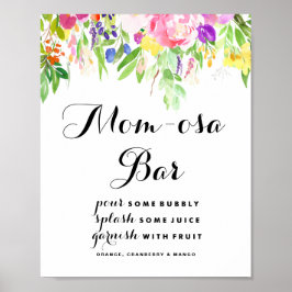 Póster Watercolor Spring Blooms Baby Shower Mom-osa Bar