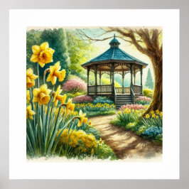 Póster Watercolor Spring Floral Gazebo AI Art