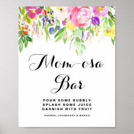 Póster Watercolor Spring FLowers Baby Shower Mom-osa Bar