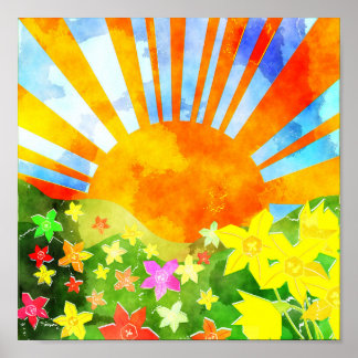 Póster Watercolor Springtime Sun
