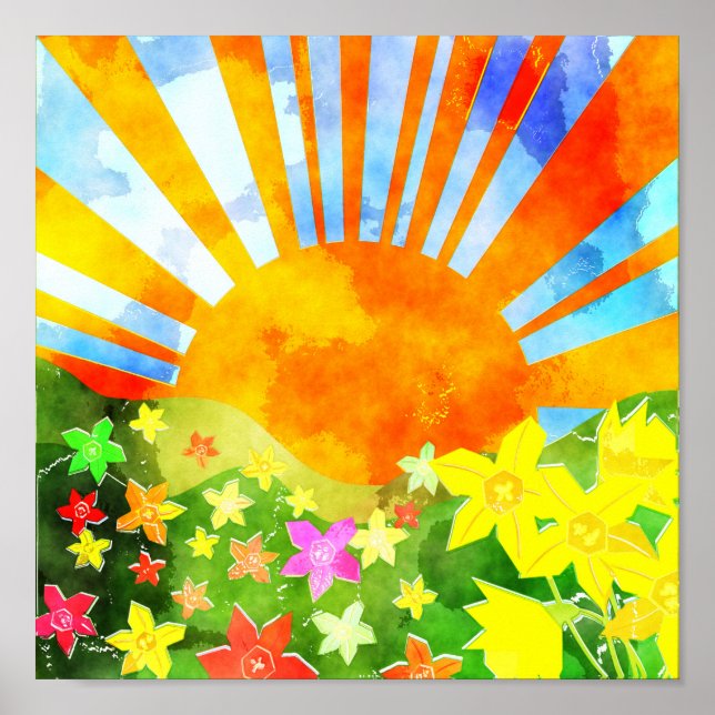 Póster Watercolor Springtime Sun (Frente)