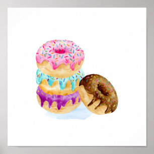 Póster Watercolor stack of dounts