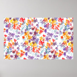 Póster Watercolor summer meadow flowers seamless pattern