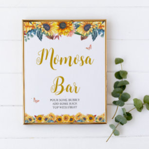Póster Watercolor Sunflower Momosa Bar Sign