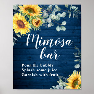 Póster Watercolor Sunflowers Eucalyptus Mimosa Bar Rótulo