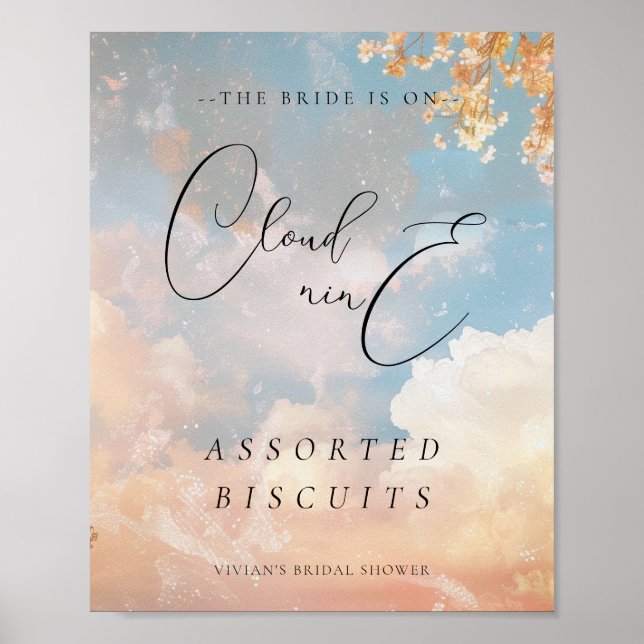 Póster Watercolor Sunset Cloud 9 Bridal Shower Food Rótul (Frente)