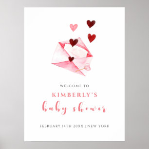 Póster Watercolor Sweet Heart Letter Bienvenidos a Baby S