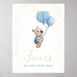 Póster Watercolor Teddy Bear Baby Shower Gold Favor Rótul