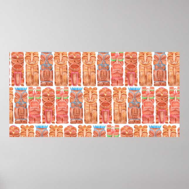 Póster Watercolor tiki hawaii tótem sin inconvenientes (Frente)