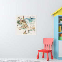 Póster Watercolor Travel Map