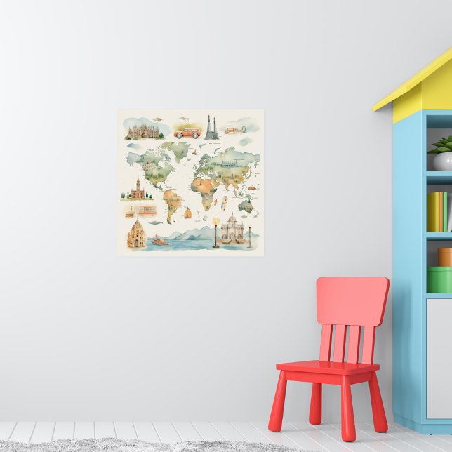 Póster Watercolor Travel Map (Guardería 1)