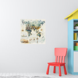 Póster Watercolor Travel Map