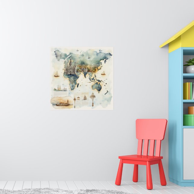 Póster Watercolor Travel Map (Guardería 1)
