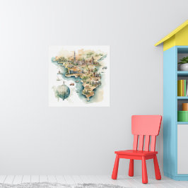 Póster Watercolor Travel Map