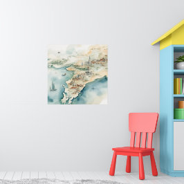 Póster Watercolor Travel Map