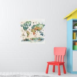 Póster Watercolor Travel Map